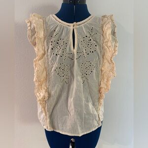 Calypso St. Barth Cream Ruffle Blouse